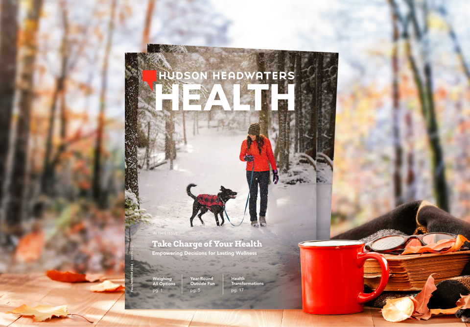 Hudson Headwaters Health in front of a fall scene